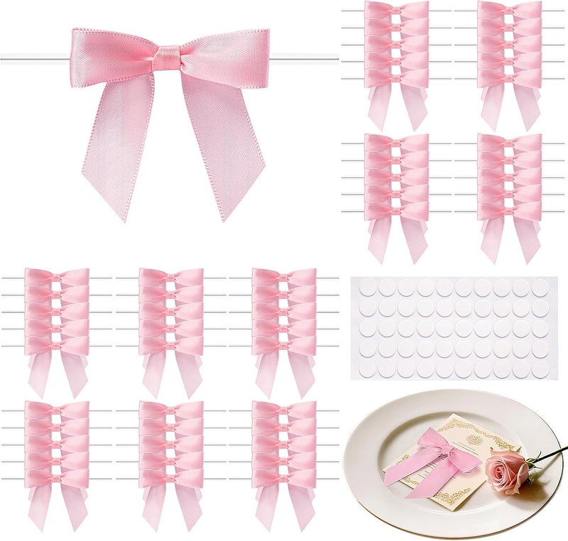 MERDTTES 50 Pcs Pink Mini Bows 2.75 Inch Twist Tie Bows Elegant Pink Bows for Gift Wrapping, DIY Crafts, Party Decorations, Baby Shower, Birthday, Wedding Decor, Gift Bags - Image 1